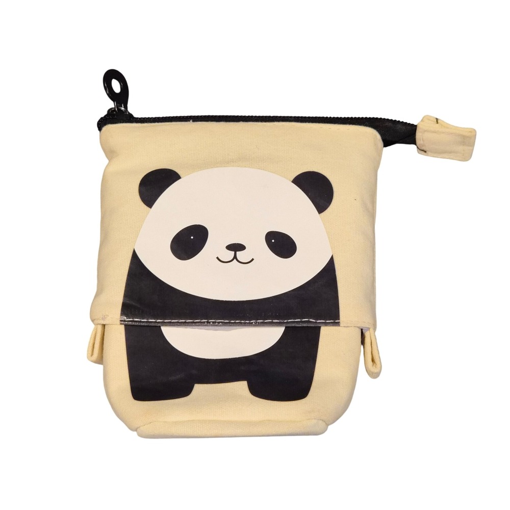 Panda Pop Up Pencil Case Canvas Telescopic Pen Pouch Cream Black Stationery